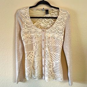 BKE ivory/cream lace and crochet button up cardigan